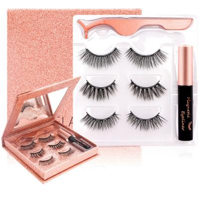 China Natural Long 3 Pairs Magnetic Lashes Magnetic Eyeliner Kit, Magnetic Eyelashes and Eyeliner Set, No Glue Waterproof False Magnetic Eyelashes for sale