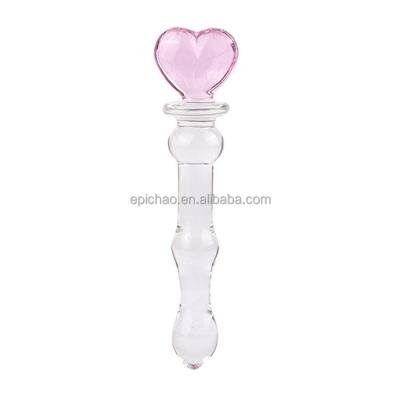 China Women Masturbation Heart Shape Novelties Glass Dildo Crystal Penis Glass Wand G-spot Stimulation Female Masturbator for sale