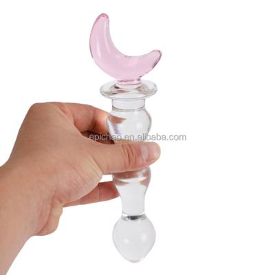 China Women Masturbation Moon Shape Novelties Glass Dildo Crystal Penis Glass Wand G-spot Stimulation Female Masturbator for sale