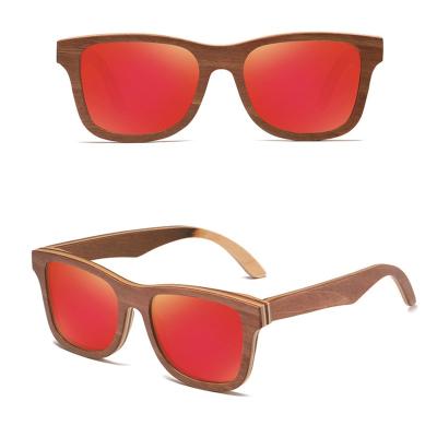 China Custom Made Sunglasses Men Fashion UV400 Sunglasses Men Wooden Frame Lens Shades Logo Polarized Vintage Natural Red 2021 for sale