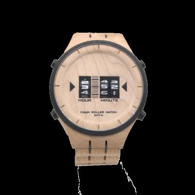 China Stylish new 2021 water resistant fashion drumroll drum movement water resistant design plated new wood strap movement watch for sale