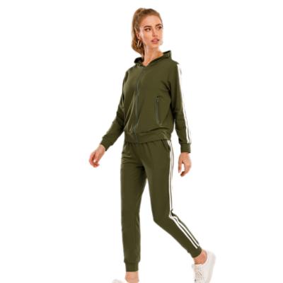 China Yoga Fitness Sports Suit Autumn Hooded Female Winter New Stripe Splicing Suit for sale