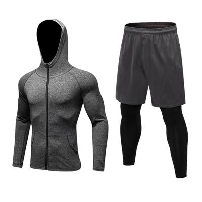 China Viable Men's Fitness Sports Leisure Stretch Quick-Drying Leave Two Pair Tight Pants And Coat Sweatsuit for sale