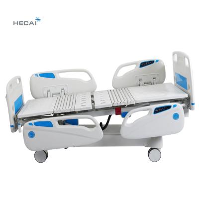 China 5 Function Multifunction Electric Hospital Moving Patient ICU Examination Bed With Guardrails for sale