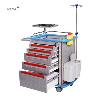 China Traditional ABS Material Hospital HECAI Trolley Medical Cart Crash Cart Price for sale