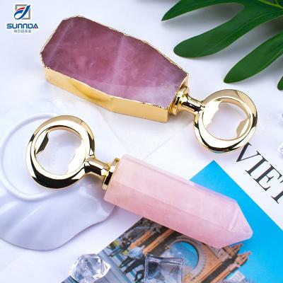 China Facelift Wholesale Cheap Price New Products Luxurious Metal Edge Naturally Made Pink Jade Bottle Opener for sale