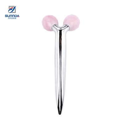 China Natural Rose Jade Double Ball Face Skin Care Massager Face Lift Beauty Roller High Quality Wholesale for sale