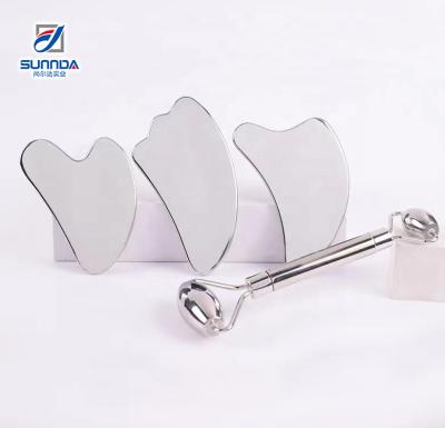 China Custom Guasha board mini jade roller massager gua tool facial silver sha board therapy body massager for sale