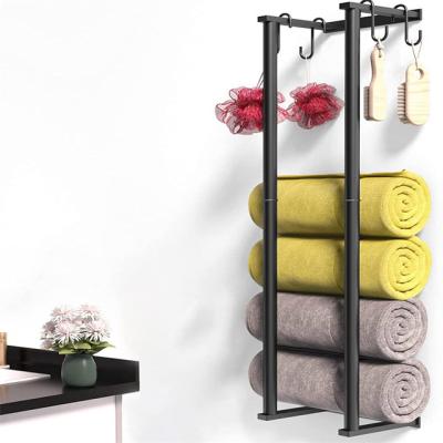 China Modern Wall Mounted Towel Rack, Bathroom Towel Rack with 4 Hooks Metal Towel Storage Organizer for sale