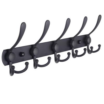 China Other Matte Black Coat Rack Wall Mounted 5 Heavy Duty Tri Hooks Stainless Steel Wall Hooks and Coat Racks for Coat Hat Towel for sale