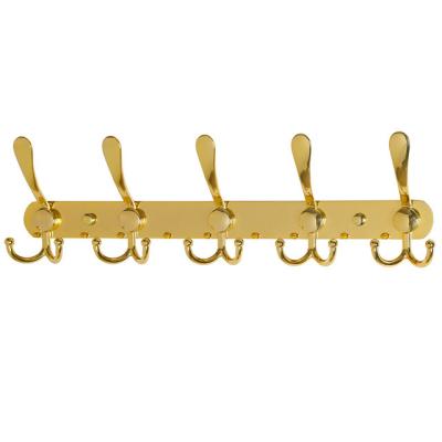 China Other Gold Brushed Coat Rack 5 Tri Hooks Stainless Steel Wall Hooks Heavy Duty Wall Mounted Coat Racks For Coat Hat Towel for sale