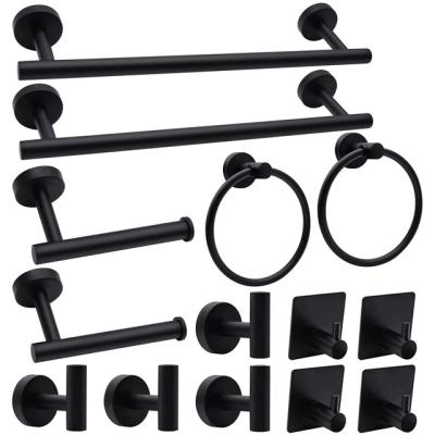 China Other 14-Pieces Matte Black Bathroom Hardware Accessories Set Stainless Steel Bath Towel Rack Set Towel Racks for sale