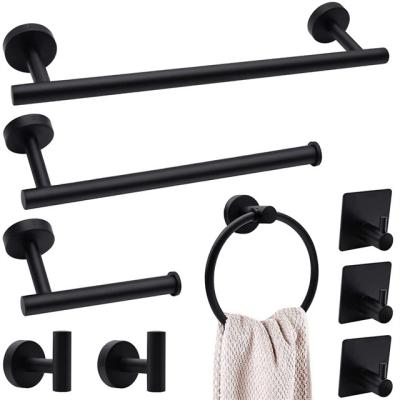 China Other 9-Piece Matte Black Bathroom Hardware Accessories Set Bath Towel Rack Set Towel Racks for sale