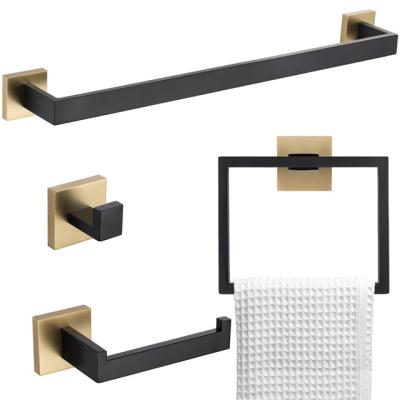 China Modern 4-Piece Bathroom Hardware Set Black Gold Stainless Steel Bath Accessory Set Accessories Kit Wall Mounted for sale