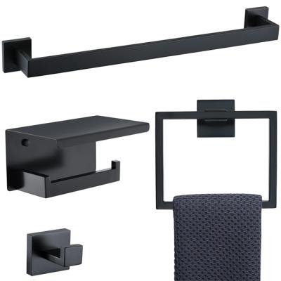 China Modern 4-Piece Bathroom Hardware Set Matte Black Stainless Steel Bath Accessory Set Wall Mounted Accessories With Toilet Paper Holder for sale