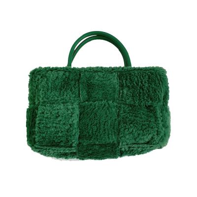 China 2022 new fashion high quality lambswool fur portable woven tote bags elegant fluffy plush bag for sale