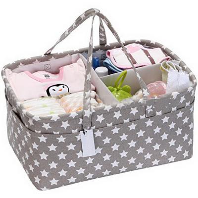 China 2022 Foldable Water Resistant Gray Clothing Baby Shower Gift Waterproof Travel Bags Cotton Rope Storage Diaper Basket Packing Bags for sale