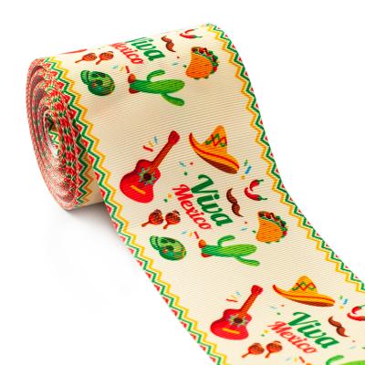 China Recyled Winsome New 50 yards 3 inch Mexico festival celebrate heat transfer ribbon grosgrain ribbon for sale