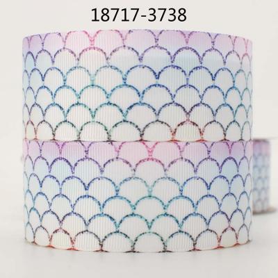 China Elastic Seductive Colorful 38mm Fish Scales Pattern Custom Printed Transfer Grosgrain Ribbon for sale