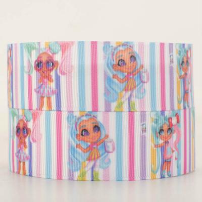 China Winsome Custom Elastic 1 Inch Cartoon Gril Pattern Popular Cartoon Printed Ribbon Grosgrain for sale