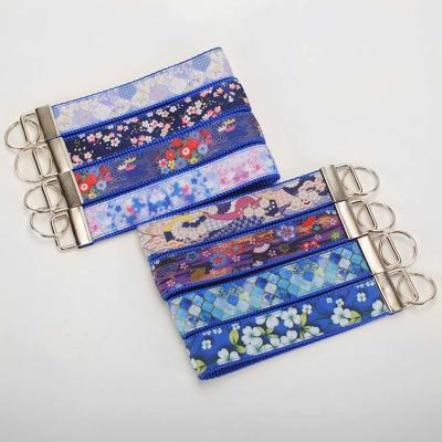 China seductive blue florar 25mm polyester fabric hot sale gift bracelet key chain key FOB for sale