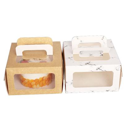 China Recycled Materials Marble Portable Cheap Empty Customized Printing Food Packaging Cardboard Kraft Paper Cake Boxes With Window for sale