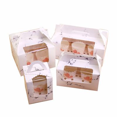 China Hot Sale Recycled Logo Printing Cardboard Paper Customized Materials Portable Marble Blank Cupcake Boxes With Window for sale