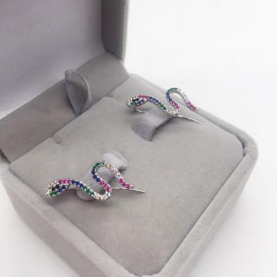 China Fashion Trendy Rose Gold Color Snake Geometric Women Jewelry Paved Colorful Rainbow CZ Delicate Earring for sale