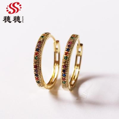 China Fashion Jewelry Copper Gold Plated Rainbow CZ Stone To Pave Circle Earrings For Women for sale