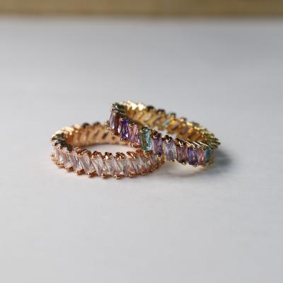 China FASHIONABLE Hot Sale Small Baguette Rainbow Ring With Colorful Zircon Stone For Women for sale