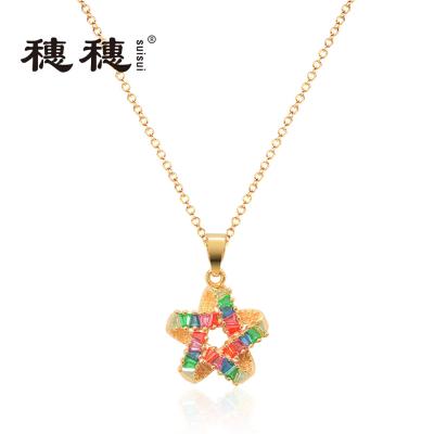 China FASHIONABLE CZ Pendant Gold Plated Colorful Star Jewelry Chain Necklace Star Pendant Necklace for sale