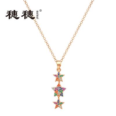 China NEW FASHIONABLE CZ Female Exquisite Shiny Star Multi Color Star Pendant Necklace Jewelry Gift Necklace Chain for sale