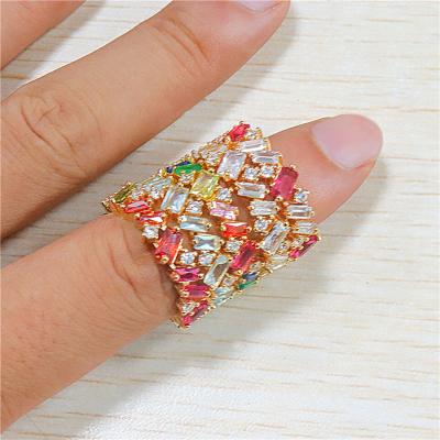 China FASHIONABLE Rings Plated Colorful Irregular Gold Zirconia Diamond Rainbow Zircon Rings for sale