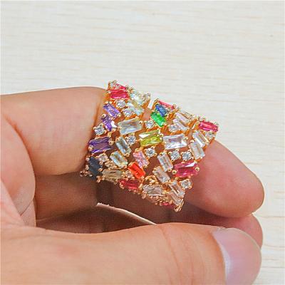 China FASHIONABLE Zircon Diamond Rings Baguette Gold Plated Thin Multi Color Ring Band for sale