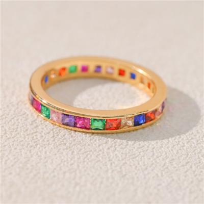 China TRENDY Jewelry 18k Gold Plated Rainbow Band Zircon Ring Diamond for sale