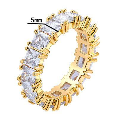 China FASHIONABLE 5MM Gold Plated CZ Zircon White Square Cubic Zirconia Stones Rings Diamond Ring for sale