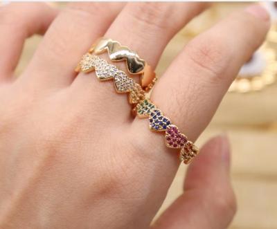 China 2020 FASHIONABLE Gold Plated Soild Jewelry Wholesale Heart Rainbow CZ Ring for sale