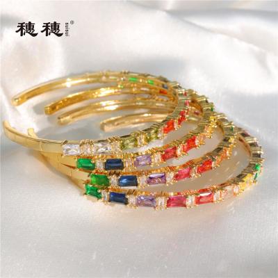 China Simple CLASSIC Vintage Zirconia Rainbow Tennis Bracelet Gold Plated Jewelry For Women for sale