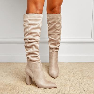 China Anti-odor Suede Leather Botas De Tacon Fall Style Winter Knee High Fashion Woman Western Boots 2022 for sale