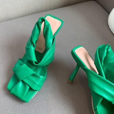 China 2022 Fashion Trend New Arrival Fashion Trend HeelsSlipper Soft Material White Green Color Sexy Shoes Sandals For Women And Ladies for sale