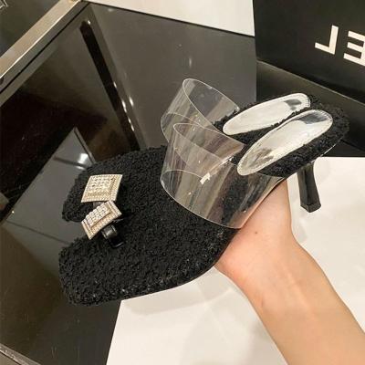 China ARCH Latest Unique Faux Stone Hairy Toe Ring Slipper Heels Summer Sandalias Verano Mujer SUPPORT Design 2022 Women Sandals for sale