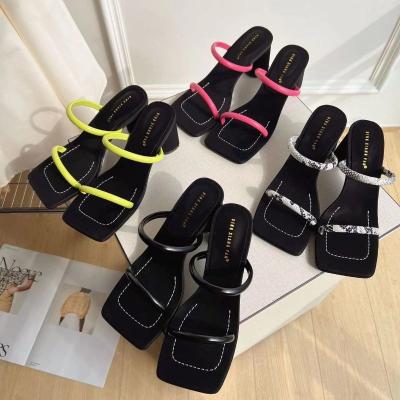 China Shoe Women Mules Square Open Toe Women High Heel Low Block Sandals Anti-odor Pantufla 2022 Heels For Women And Ladies for sale