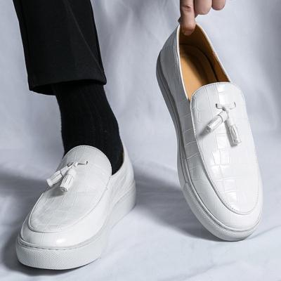 China New Design Anti-odor Tassels White Color Loafers Casual Leather Shoes For Men Fashion Stylish Shoes for sale