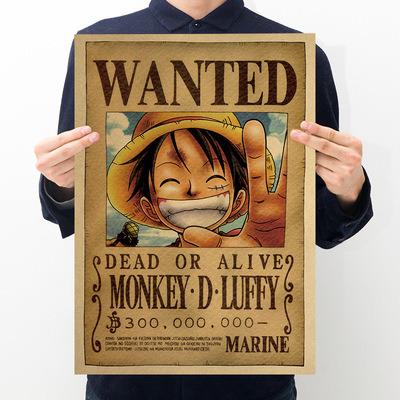 China Health Care Institutes Hot Selling One Piece Luffy Wanted Retro Series Cartoon Wafer Home Decoration Wrapping Paper Anime Poster for sale