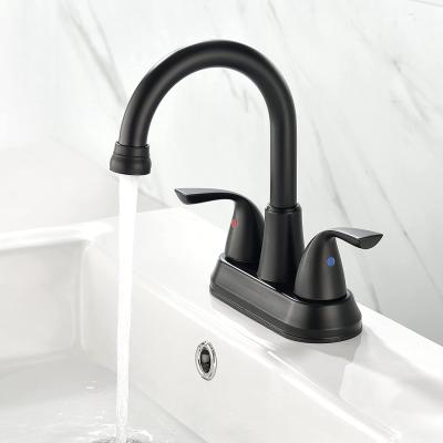 China Metered Faucets Swivel Spout 2-Handle Bathroom Faucet Black Matte With Automatic Drains Bathroom Faucet Basin Mixer Supply And Drain Faucet for sale