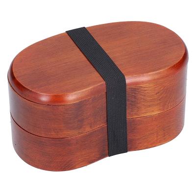 China Freshness Preservation Bento Box With Strap Camphor Nature Wood Custom Double Layer Lunch Raising Home Office Storage Boxes And Bins Food Container for sale