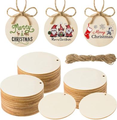 China Europe 60 Pcs 3 Inch Unfinished Christmas Home Party Gift Tags Craft Round Discs Wooden Slices Made in China. for sale