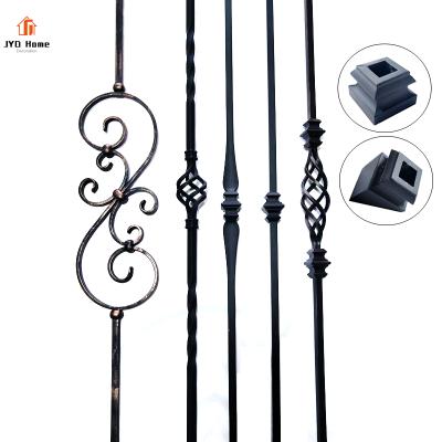 China Indoor Stairs JYD Black Hollow Iron Basket Balusters Metal Stair Hinge Indoor Satin 1/2