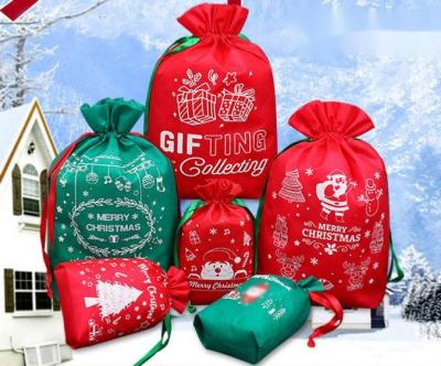 China Newcomer To Santa Merry Christmas Bag Recyclable Gift Candy PP Custom Non Woven Ribbon Pouch Silk Bag for sale