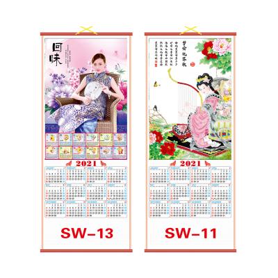 China Custom culture wallscroll traditional wall calendar 2021Chinese wall calendar coloring printing for sale